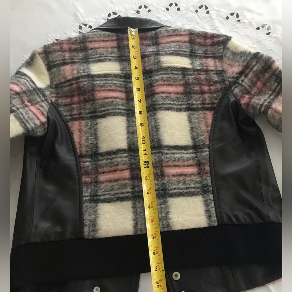 Paige Farrah Plaid Wool Leather Moto Jacket Pink Black Women's Size S - Picture 11 of 16